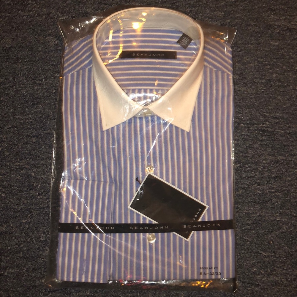 •French Cuffs•Blue & White Stripes•White collar